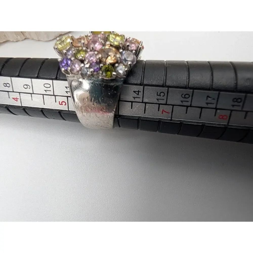 Fashion Gold Tone Multi-Row Pave Rhinestone Crystal Band Ring Size 7.5 Colorful